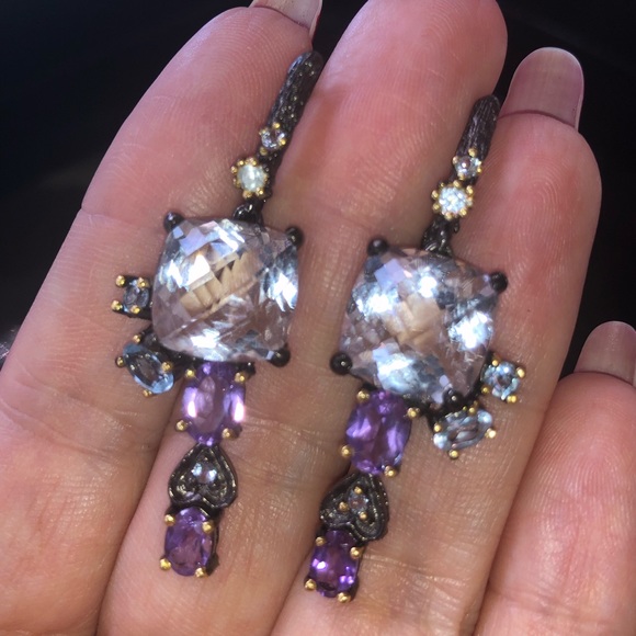 Unique Genuine Quartz Amethyst Topaz Earrings - Picture 5 of 9